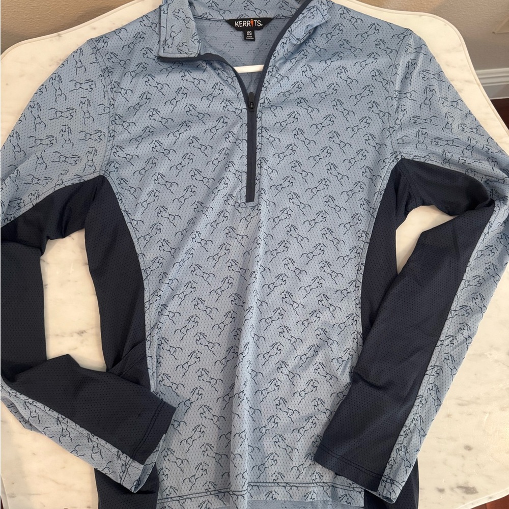 Kerrits Light Blue and Navy Long Sleeve Riding Tee